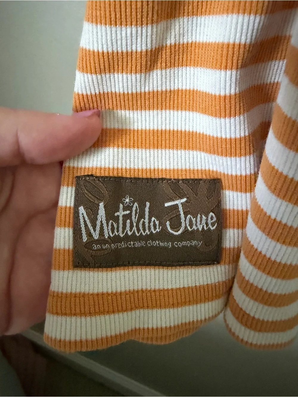 Matilda Jane Girls Size 2 Orange White Stripe Hello Lovely Knit Fit Flare Dress